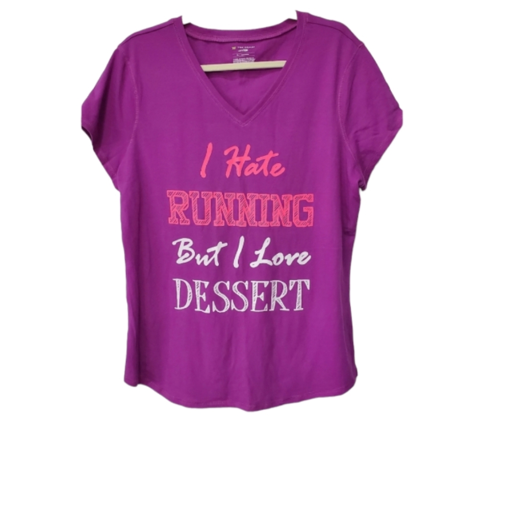Tek Gear Womens Purple V Neck Short Sleeve Love Desert Top Size XL